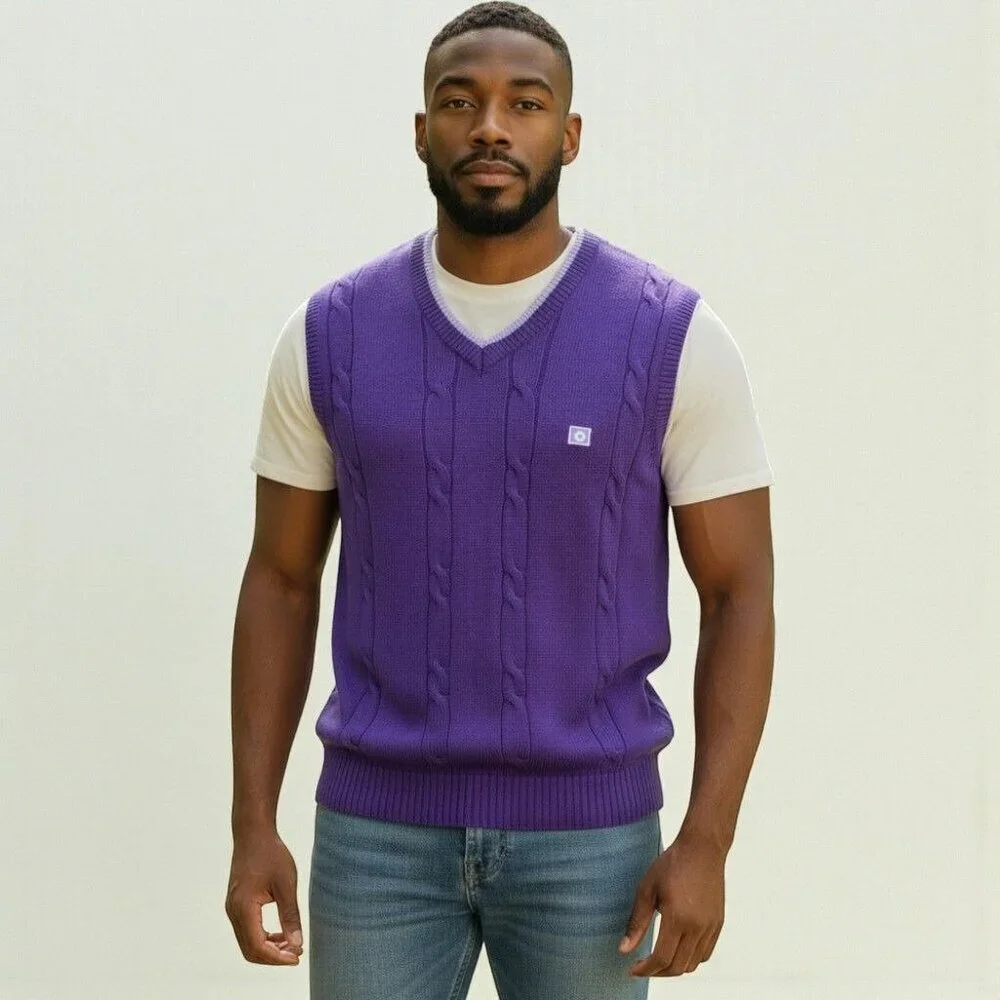 Southpole Purple Cable Knit Sweater Vest V Neck Y2K Street Preppy Size Large - Picture 2 of 8